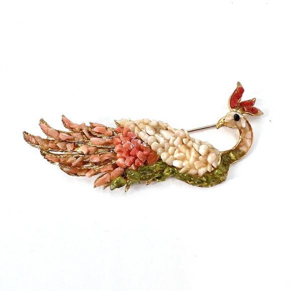Vintage Estate Find Unique Gold Tone Metal & Stone Peacock Bird Brooch Pin - Picture 5 of 5